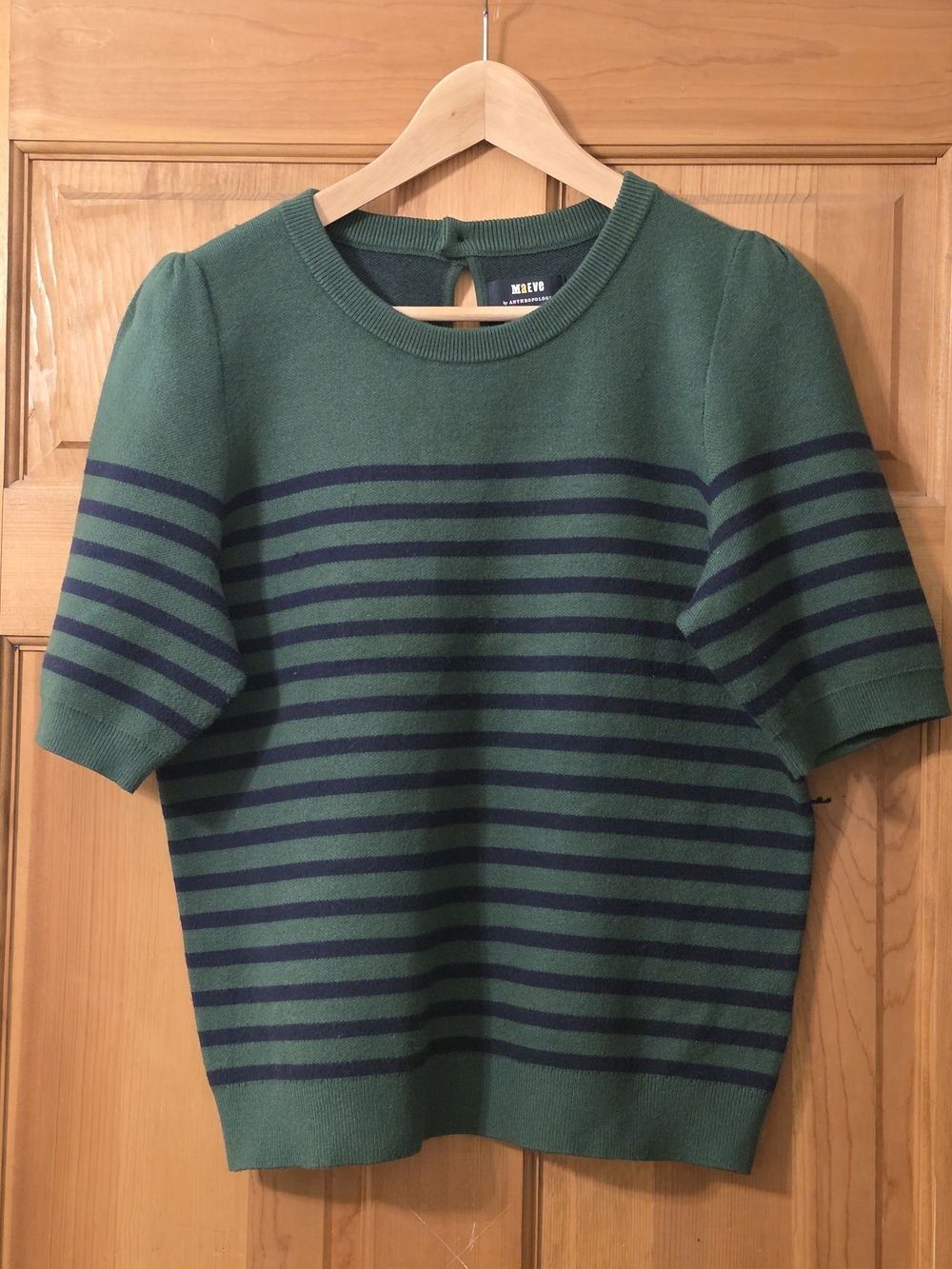 Anthropologie Short Sleeve Striped Sweater Navy & Green